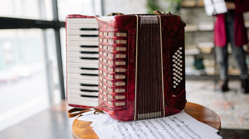 an accordion on a stool