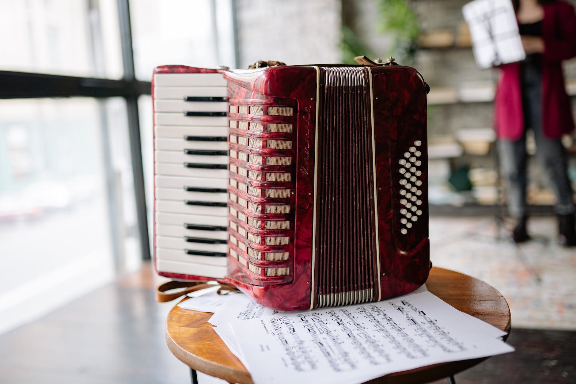 an accordion on a stool