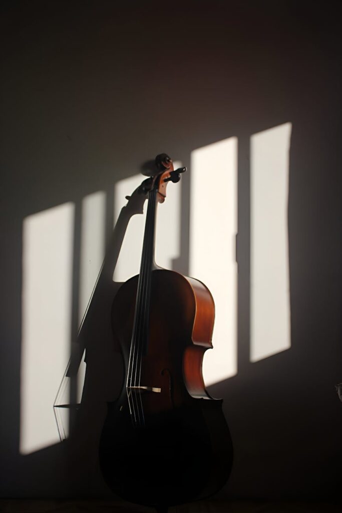 elegant cello in dramatic shadow lighting